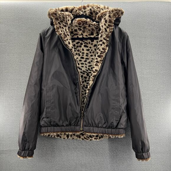 VTG OP Ocean Pacific Faux Fur Animal Print Full Zip Reversible Hooded Jacket XL - Picture 11 of 14